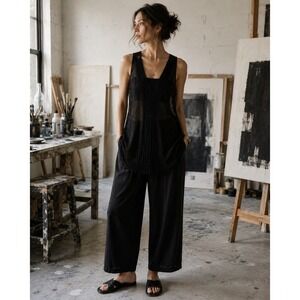 Eileen Fisher Black Sheer Knit Pleated Tunic Tank XS‎ Petite Artsy Minimalist